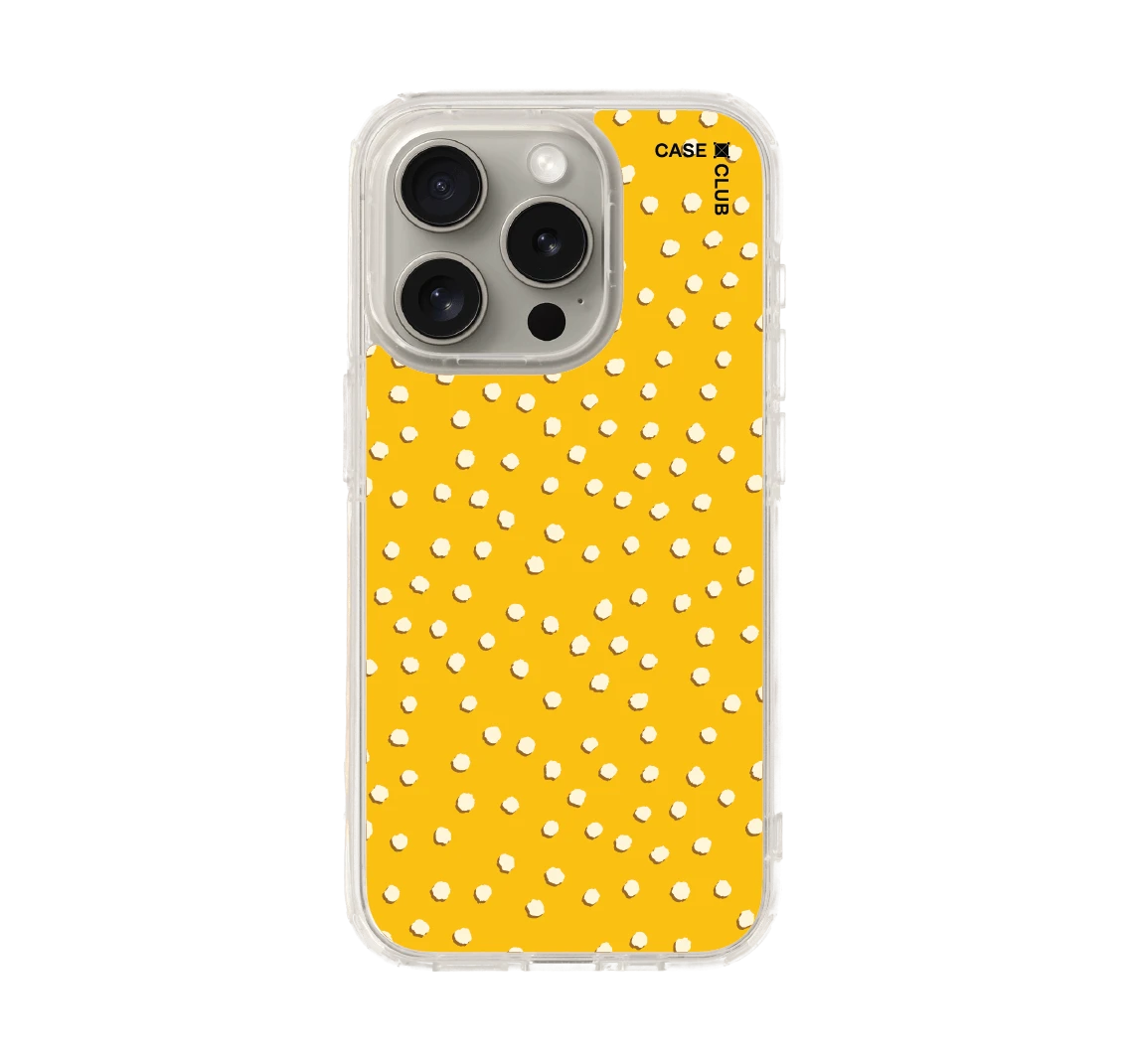 white & yellow brush polka dots